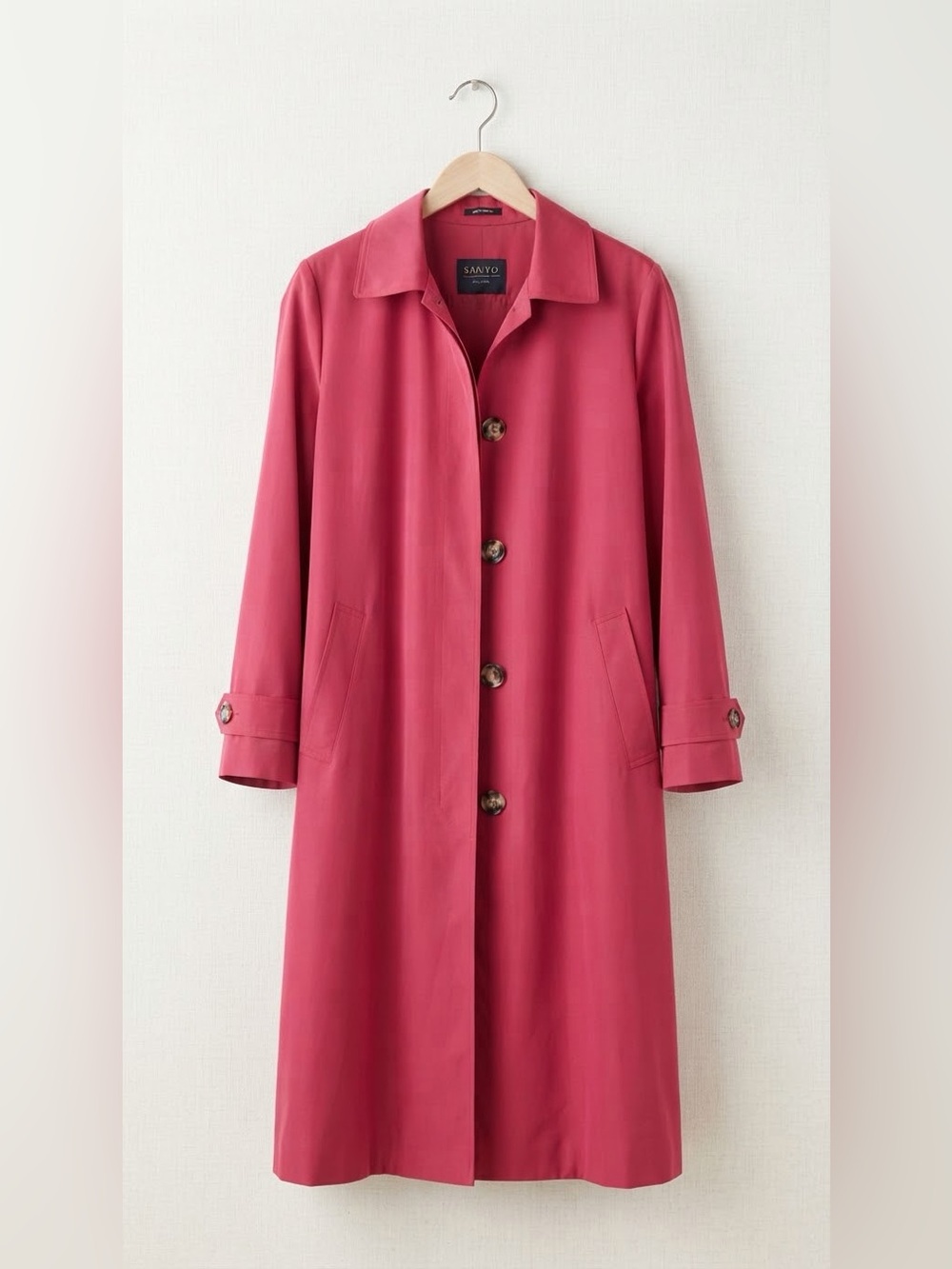 SANYO NEW YORK Red Long Trench Coat Size Petite Medium